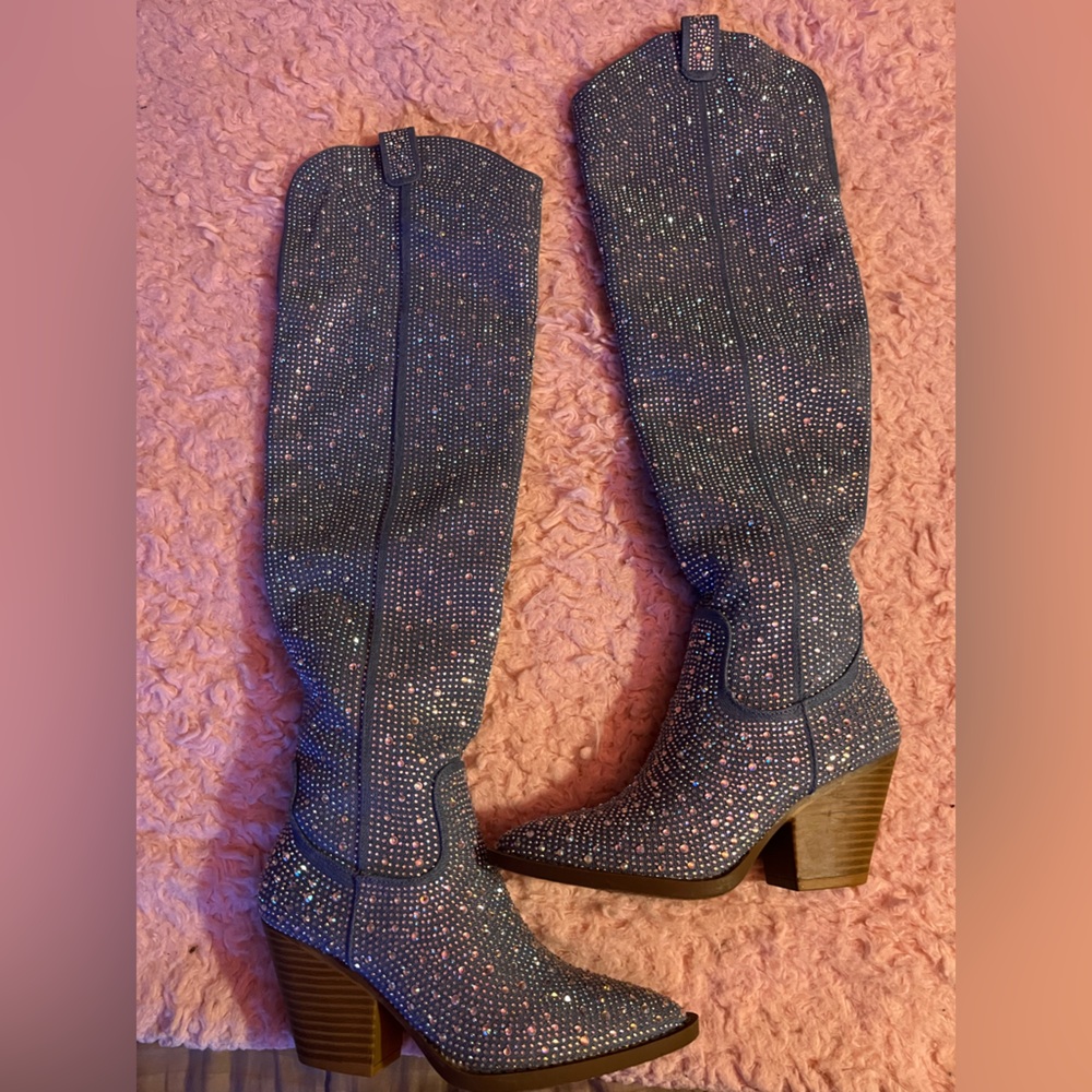 Blue Glitter ThighHigh Boots